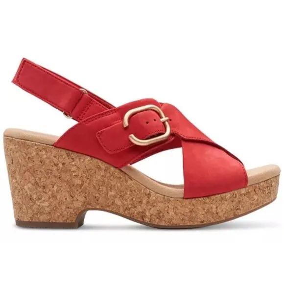 Clarks Women's Size 6 Red Giselle Dove Wedge Cork Sandal NWB