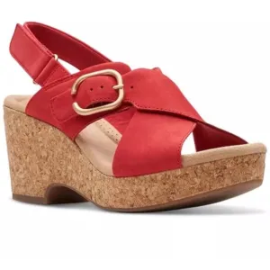 Clarks Women's Size 6 Red Giselle Dove Wedge Cork Sandal NWB