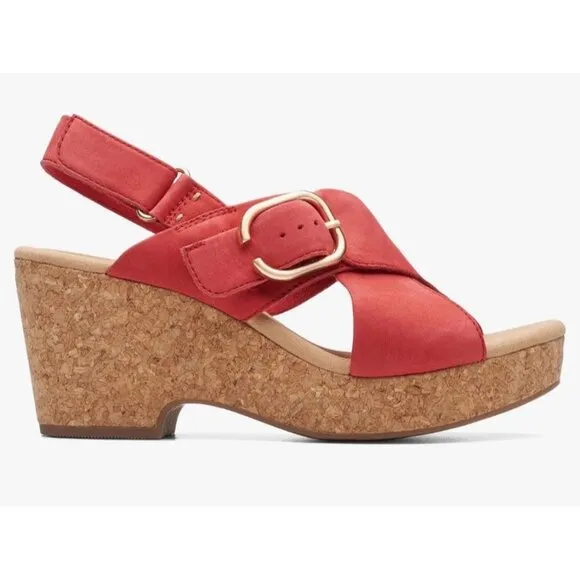 Clarks Women's Size 6 Red Giselle Dove Wedge Cork Sandal NWB