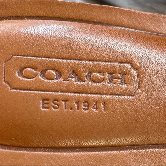 Coach Shaw Leather Raffia Heeled Slide Sandals Womens Size 7 NWOT