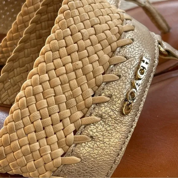 Coach Shaw Leather Raffia Heeled Slide Sandals Womens Size 7 NWOT