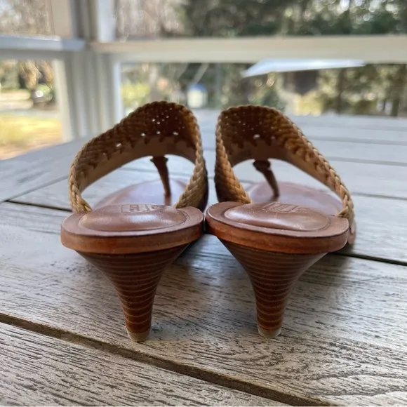 Coach Shaw Leather Raffia Heeled Slide Sandals Womens Size 7 NWOT