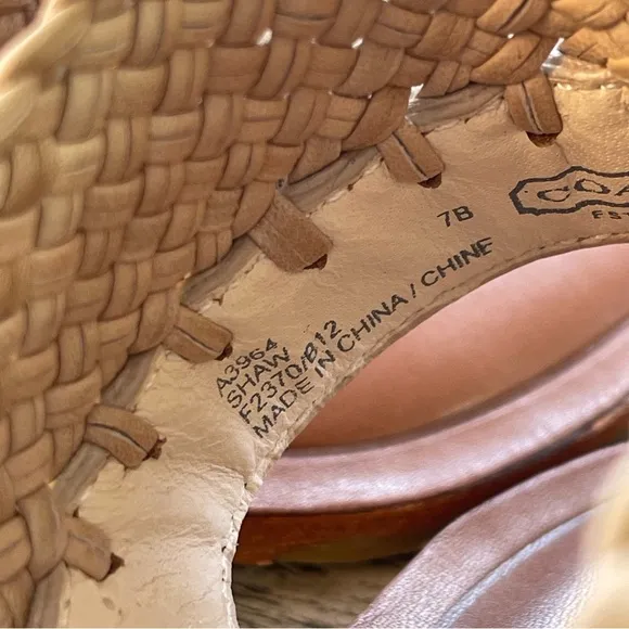 Coach Shaw Leather Raffia Heeled Slide Sandals Womens Size 7 NWOT
