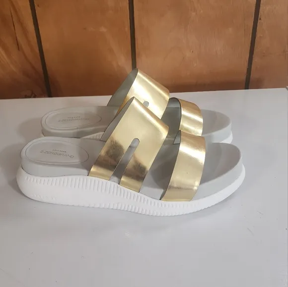 COLE HAAN 2.Zerogrand Platform Gold Slotted Slide Sandals SZ. 8 1/2 NWOB