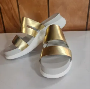 COLE HAAN 2.Zerogrand Platform Gold Slotted Slide Sandals SZ. 8 1/2 NWOB