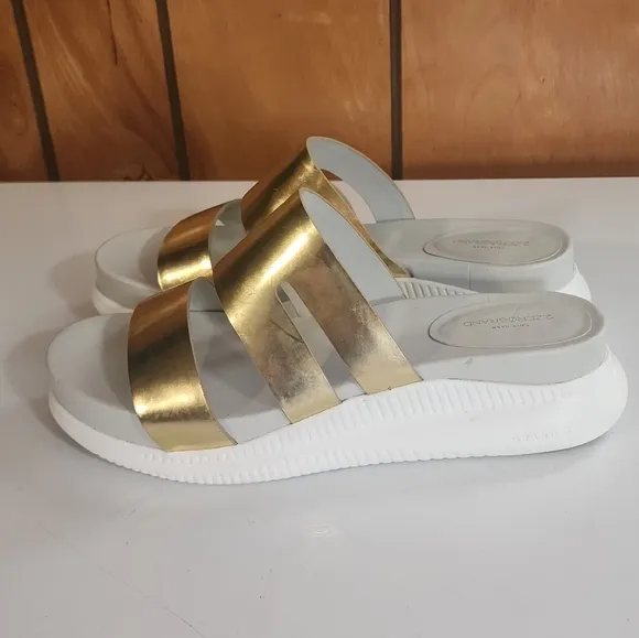 COLE HAAN 2.Zerogrand Platform Gold Slotted Slide Sandals SZ. 8 1/2 NWOB