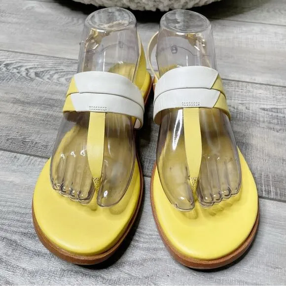 Cole Haan Grand 360 Leather T-Strap Thong Sandals Yellow White Size 8M