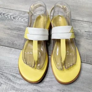 Cole Haan Grand 360 Leather T-Strap Thong Sandals Yellow White Size 8M