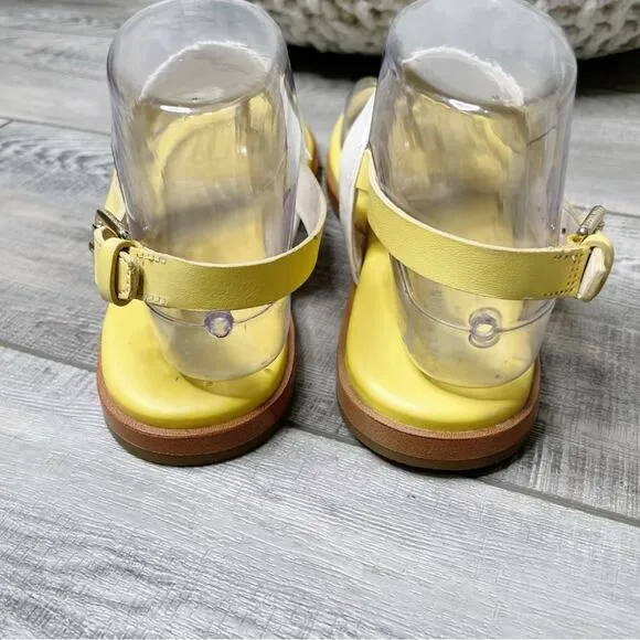 Cole Haan Grand 360 Leather T-Strap Thong Sandals Yellow White Size 8M