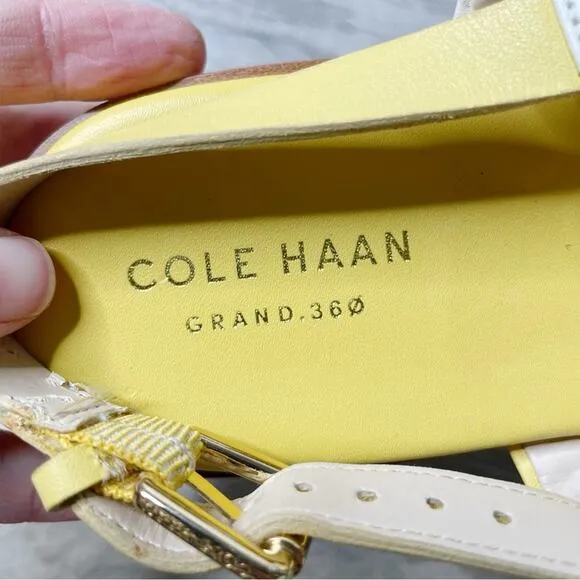 Cole Haan Grand 360 Leather T-Strap Thong Sandals Yellow White Size 8M