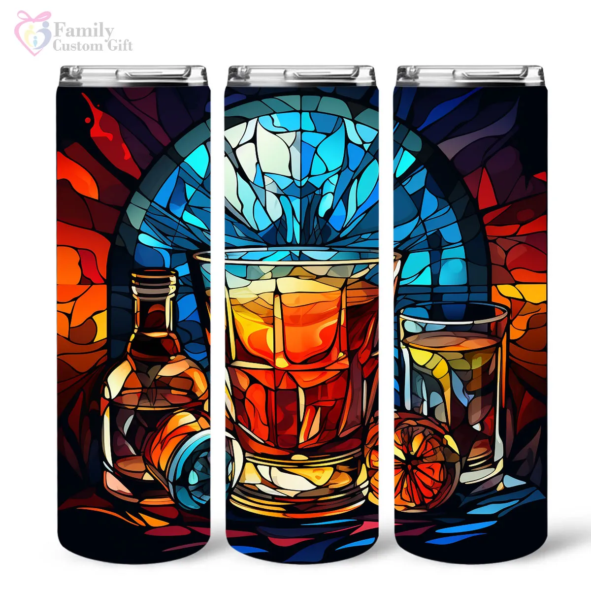 Colorful Rum In Stained Glass 20oz Skinny Tumbler, Rum Lover, Alcohol Tumbler, Vibrant Tumbler, Trending Tumbler