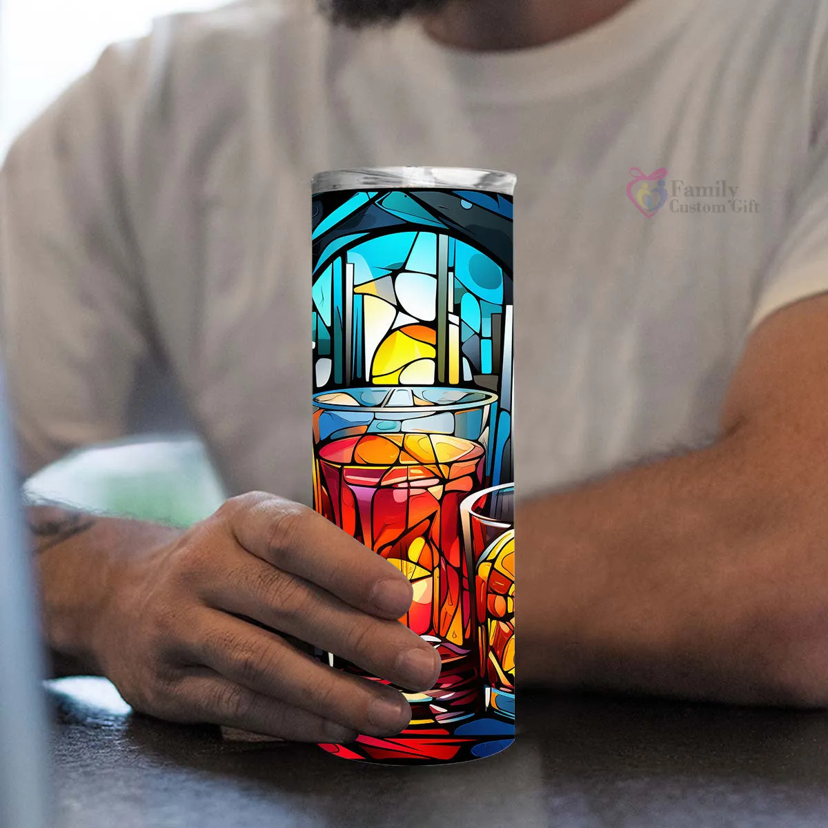 Colorful Rum In Stained Glass 20oz Skinny Tumbler, Rum Lover, Alcohol Tumbler, Vibrant Tumbler, Trending Tumbler