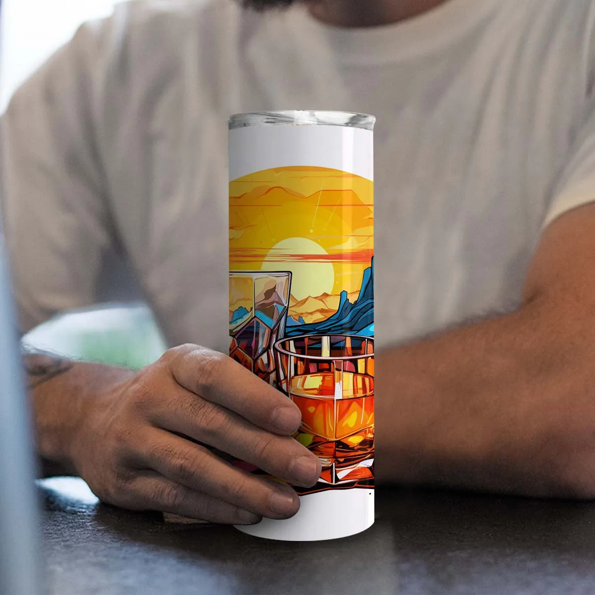 Colorful Tequila In Stained Glass 20oz Skinny Tumbler, Tequila Lover, Alcohol Tumbler, Vibrant Tumbler, Trending Tumbler