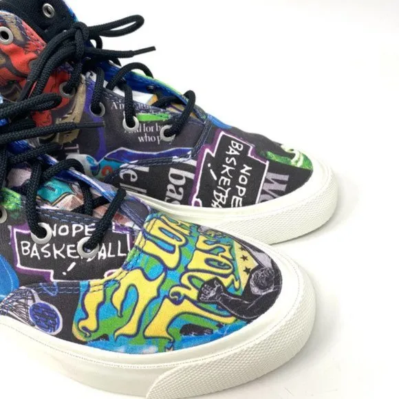 Converse Skid Grip Shoes High Top Men's Black Blue Yellow White Canvas