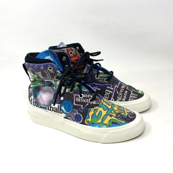 Converse Skid Grip Shoes High Top Men's Black Blue Yellow White Canvas