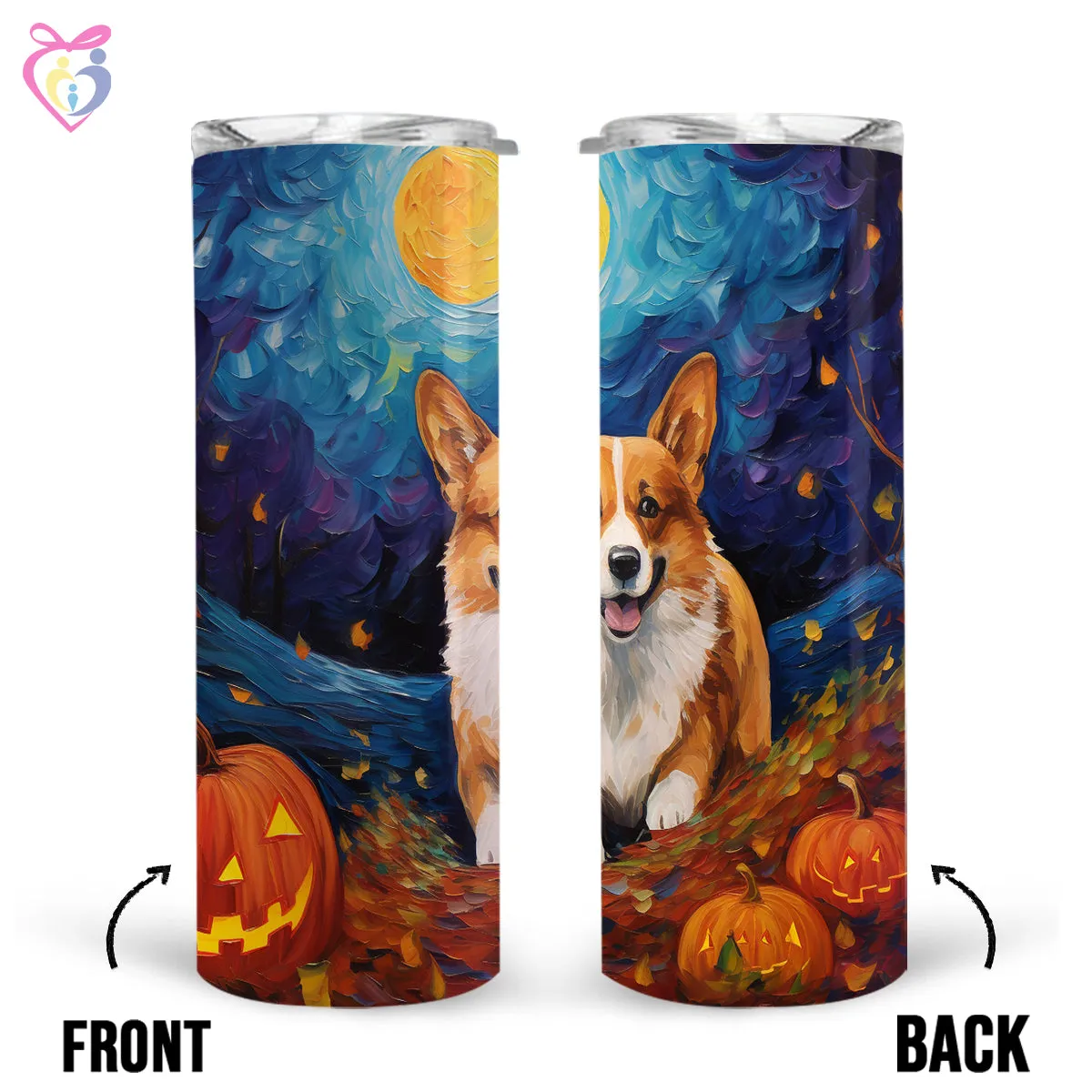 Corgi Halloween With Pumpkin 20oz Skinny Tumbler, Holiday Skinny Tumbler, For Dog Lovers, Vibrant Tumbler, Trending Tumbler