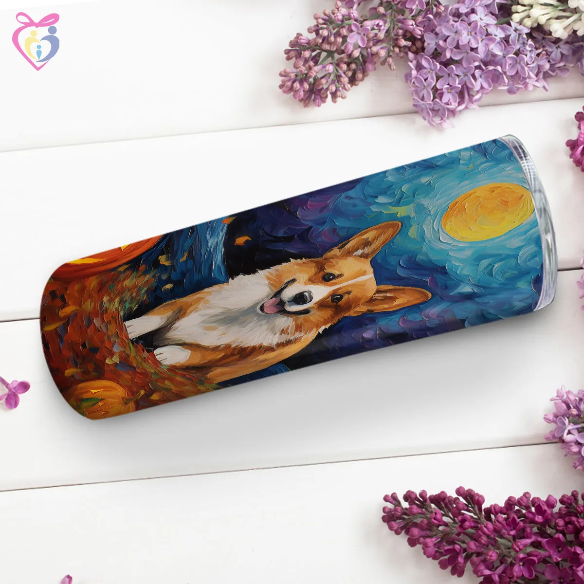 Corgi Halloween With Pumpkin 20oz Skinny Tumbler, Holiday Skinny Tumbler, For Dog Lovers, Vibrant Tumbler, Trending Tumbler