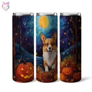 Corgi Halloween With Pumpkin 20oz Skinny Tumbler, Holiday Skinny Tumbler, For Dog Lovers, Vibrant Tumbler, Trending Tumbler