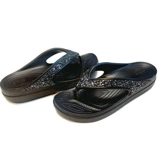 CROCS Sloane Glitter Wedge Flip Flops Womens Size 10 Lightweight Slip On Sandals