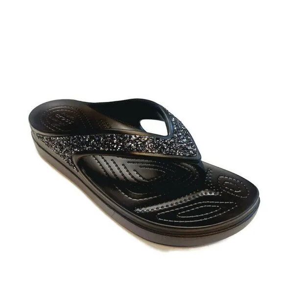 CROCS Sloane Glitter Wedge Flip Flops Womens Size 10 Lightweight Slip On Sandals