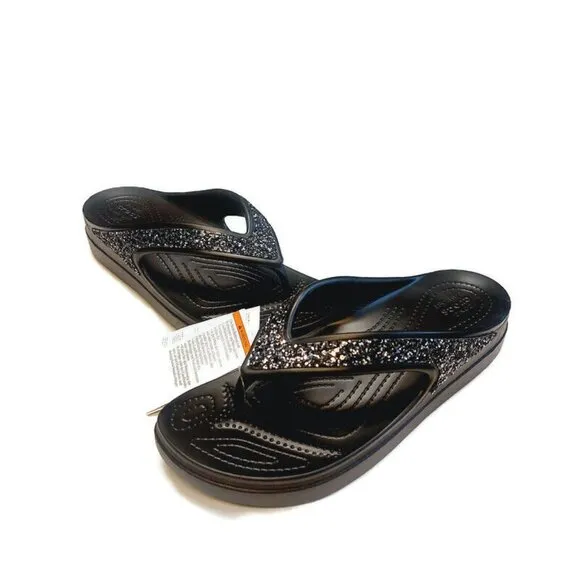 CROCS Sloane Glitter Wedge Flip Flops Womens Size 10 Lightweight Slip On Sandals