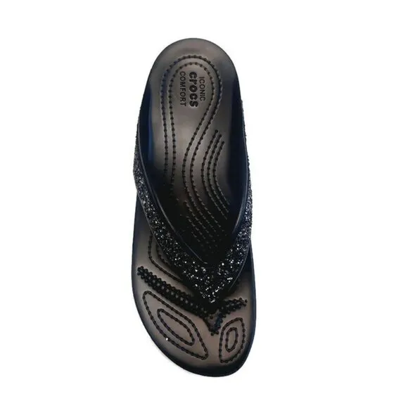 CROCS Sloane Glitter Wedge Flip Flops Womens Size 10 Lightweight Slip On Sandals
