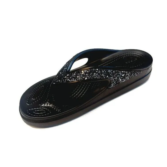 CROCS Sloane Glitter Wedge Flip Flops Womens Size 10 Lightweight Slip On Sandals