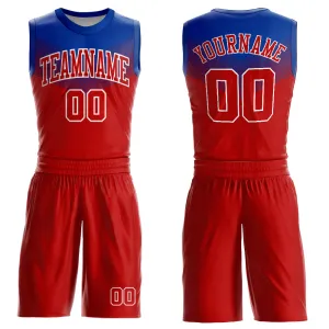 Custom Red Royal-White Round Neck Sublimation Basketball Suit Jersey