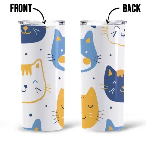 Cute Cat Pattern In Blue 20oz Skinny Tumbler, Holiday Skinny Tumbler, For Cat Lovers, Vibrant Tumbler, Trending Tumbler