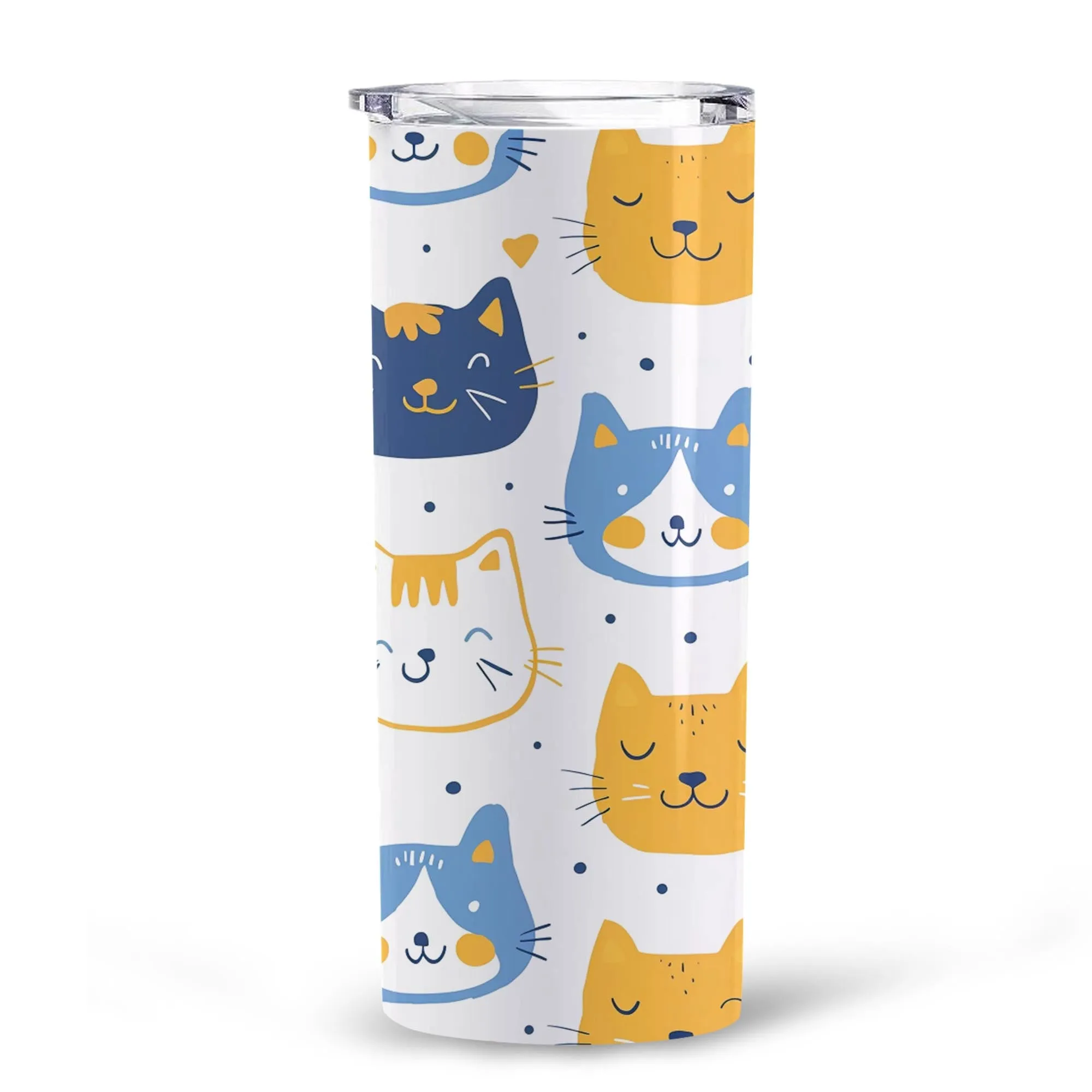 Cute Cat Pattern In Blue 20oz Skinny Tumbler, Holiday Skinny Tumbler, For Cat Lovers, Vibrant Tumbler, Trending Tumbler