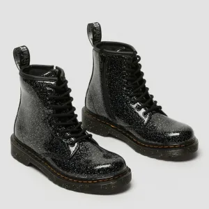 Dr. Martens Junior 1460 Black Cosmic Silver Glitter Lace Up Zipper Boots size 2