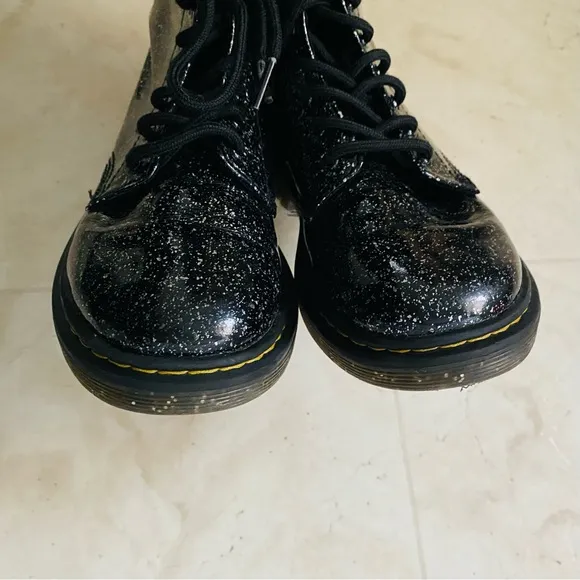 Dr. Martens Junior 1460 Black Cosmic Silver Glitter Lace Up Zipper Boots size 2