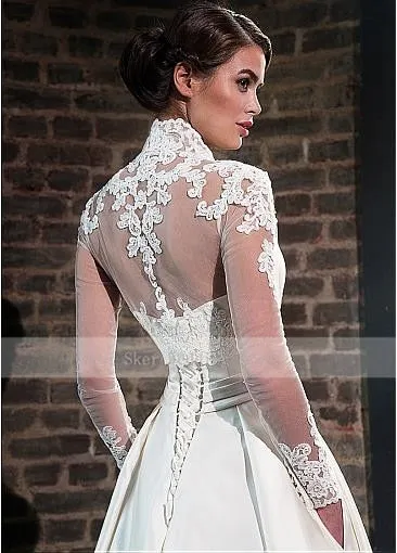 Elegant Sweetheart Satin Wedding Dress with Jacket Long Sleeve Floor Length