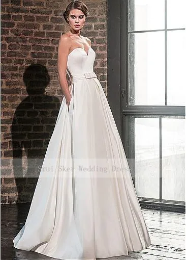 Elegant Sweetheart Satin Wedding Dress with Jacket Long Sleeve Floor Length