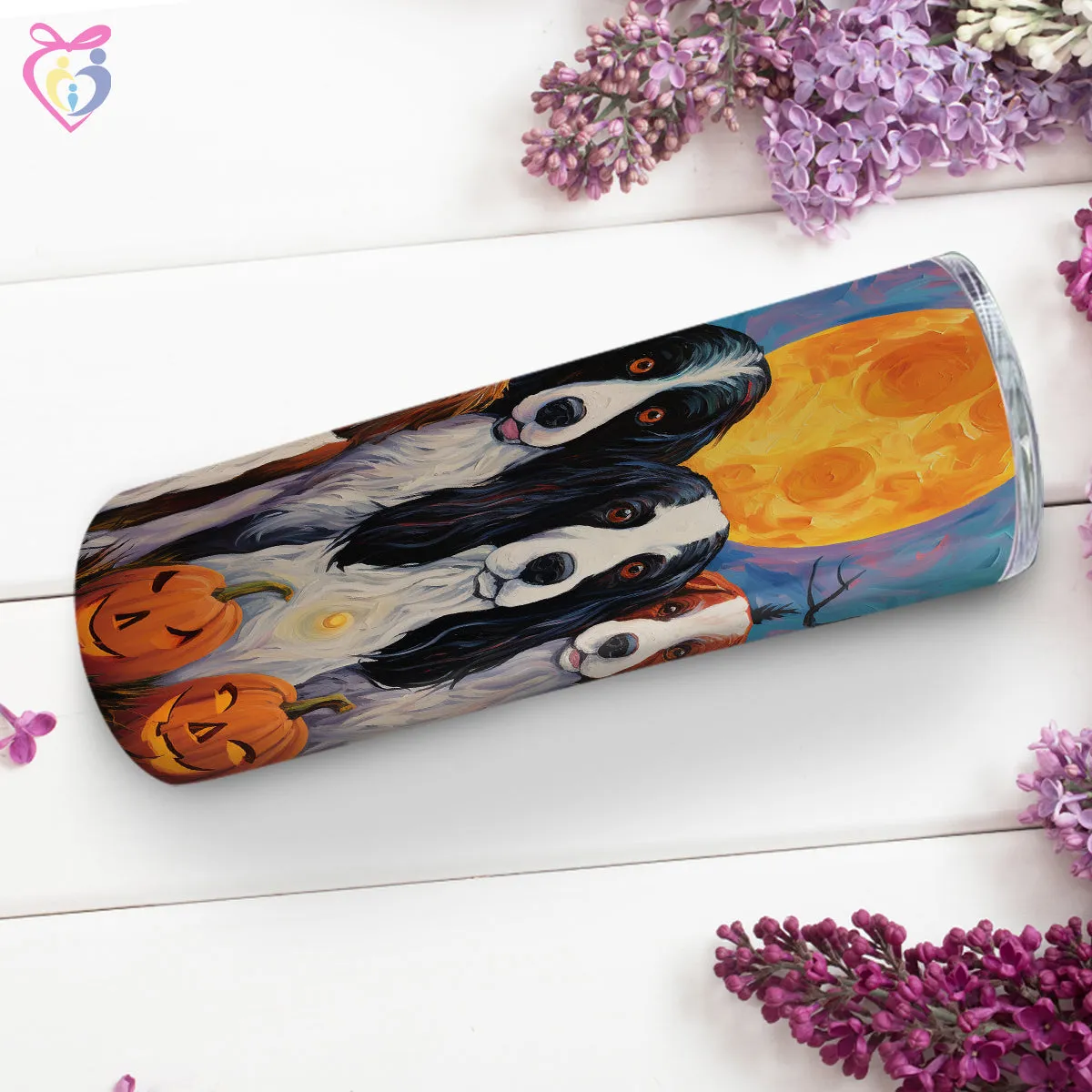 English Springer Spaniels Halloween With Pumpkin 20oz Skinny Tumbler, Holiday Skinny Tumbler, For Dog Lovers, Vibrant Tumbler, Trending Tumbler