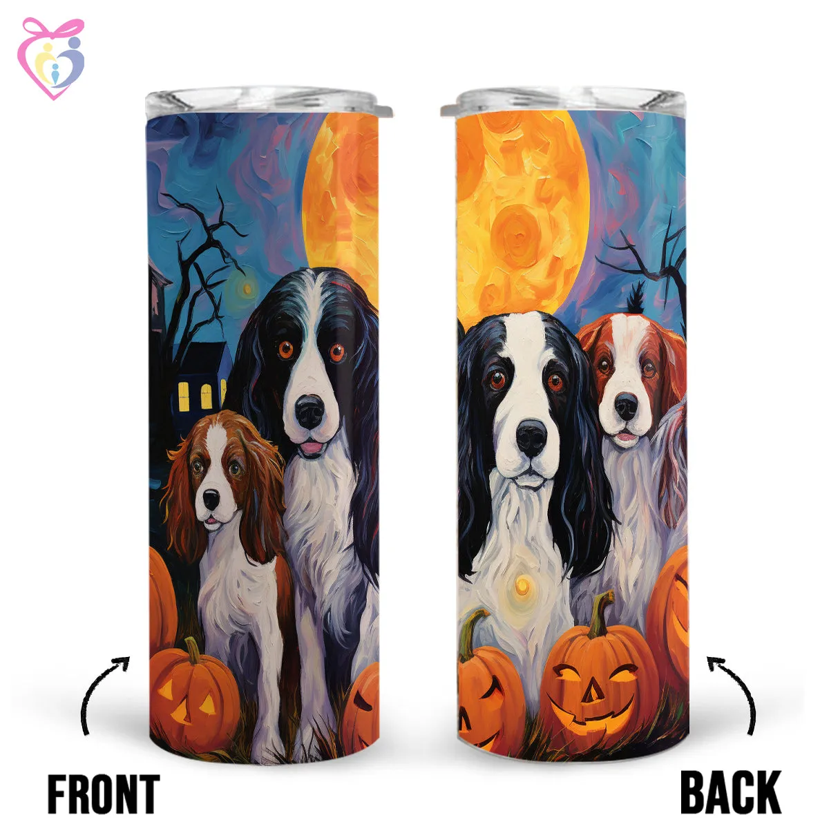 English Springer Spaniels Halloween With Pumpkin 20oz Skinny Tumbler, Holiday Skinny Tumbler, For Dog Lovers, Vibrant Tumbler, Trending Tumbler