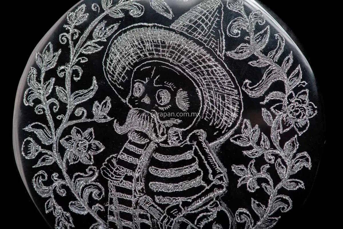 Engraved Obsidian with Day of the dead Theme