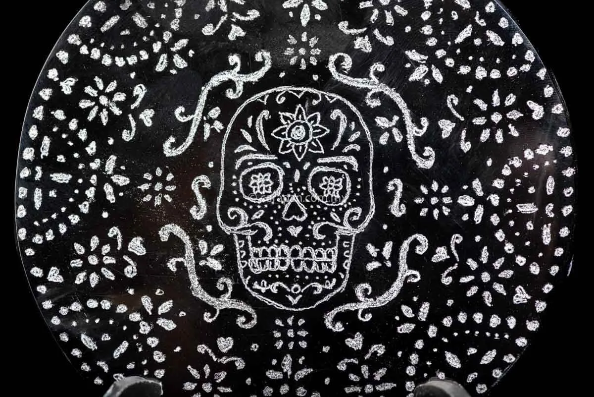 Engraved Obsidian with Day of the dead Theme