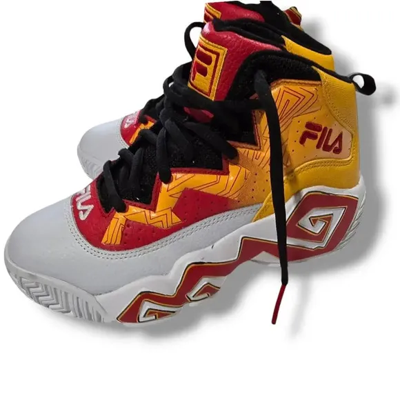 Fila youth Boy's BIG KIDS Athletic Basketball MB Shoes red white yellow - size 5