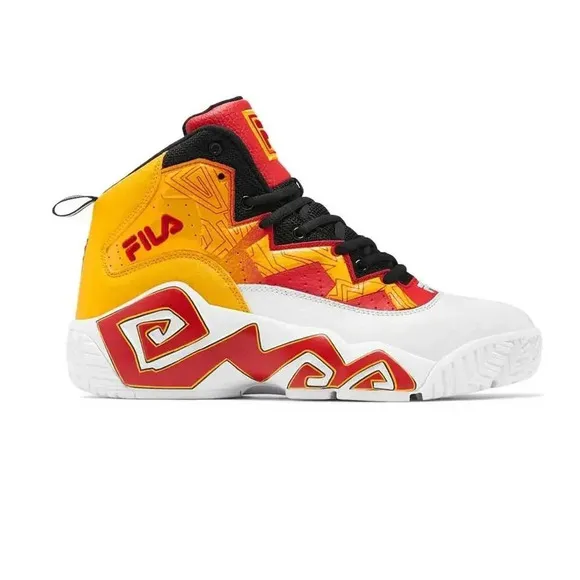 Fila youth Boy's BIG KIDS Athletic Basketball MB Shoes red white yellow - size 5