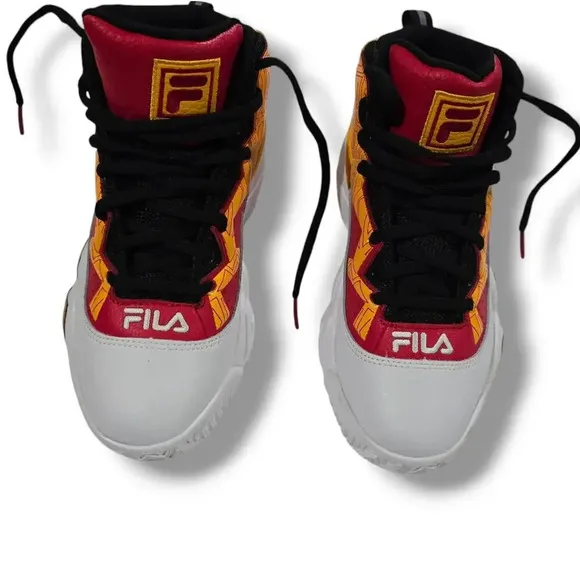 Fila youth Boy's BIG KIDS Athletic Basketball MB Shoes red white yellow - size 5