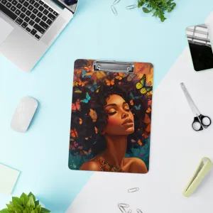 Fluttering Elegance: The Clipboard Chronicles of a Butterfly Woman