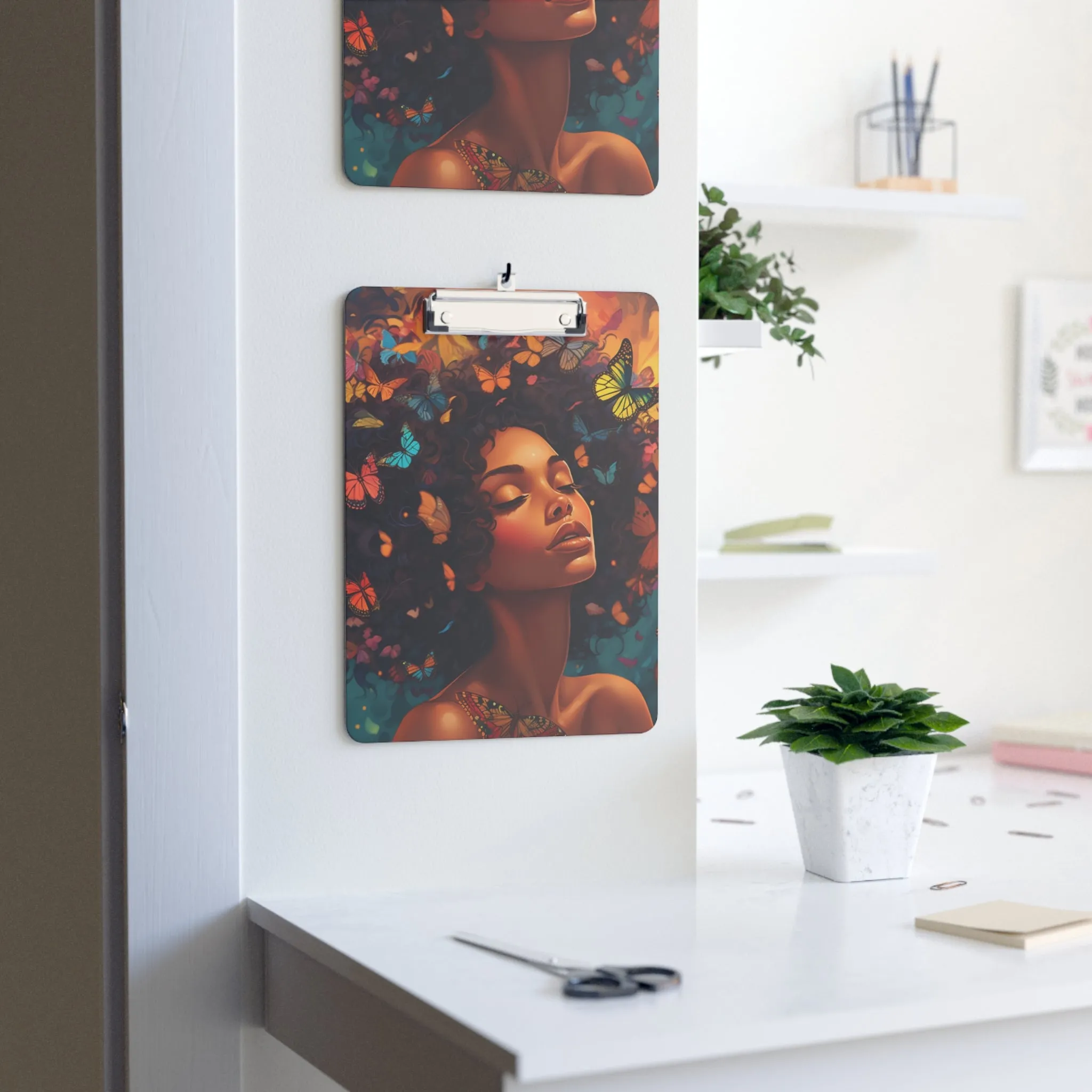Fluttering Elegance: The Clipboard Chronicles of a Butterfly Woman