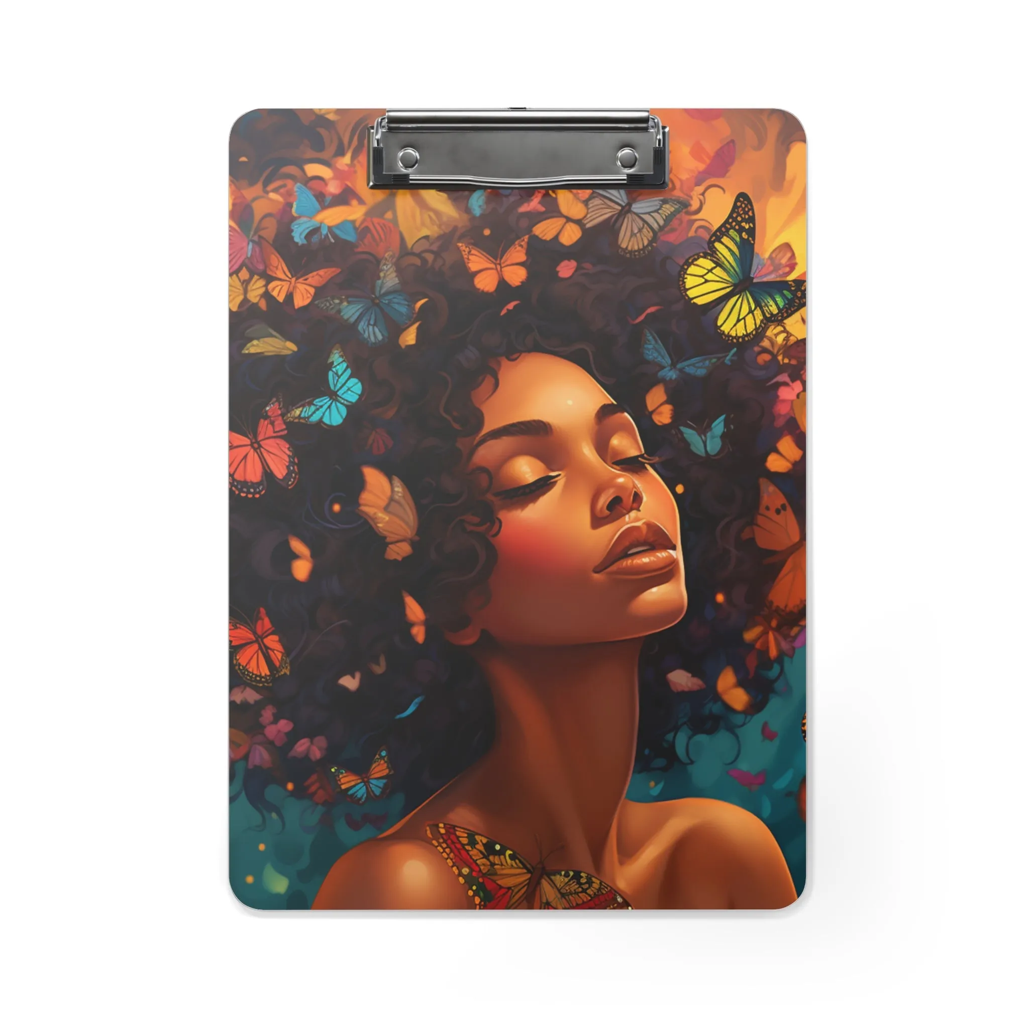 Fluttering Elegance: The Clipboard Chronicles of a Butterfly Woman