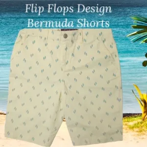 Fun Bermuda Shorts Pastel Yellow &amp; Blue Flip Flops Khakis Chinos