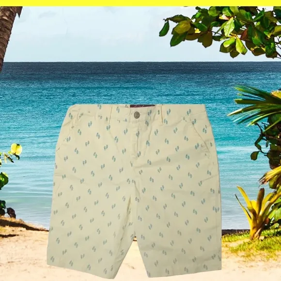 Fun Bermuda Shorts Pastel Yellow &amp; Blue Flip Flops Khakis Chinos