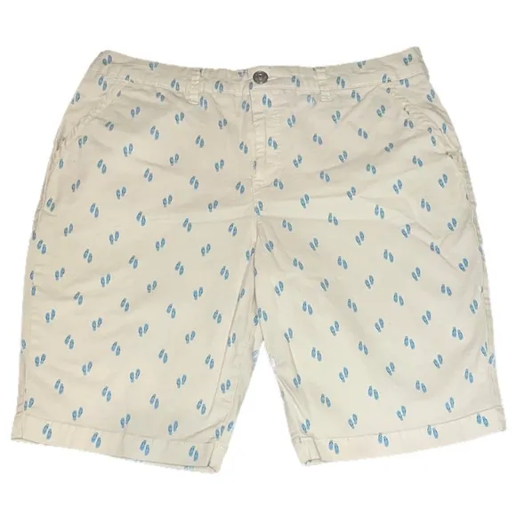 Fun Bermuda Shorts Pastel Yellow &amp; Blue Flip Flops Khakis Chinos