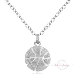 Gleaming Game - Silver Basketball Necklace