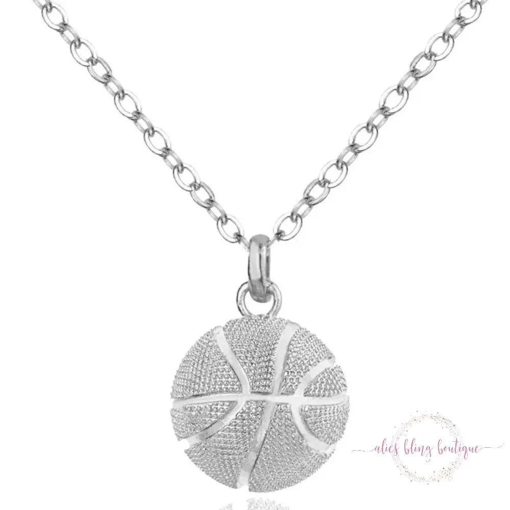 Gleaming Game - Silver Basketball Necklace