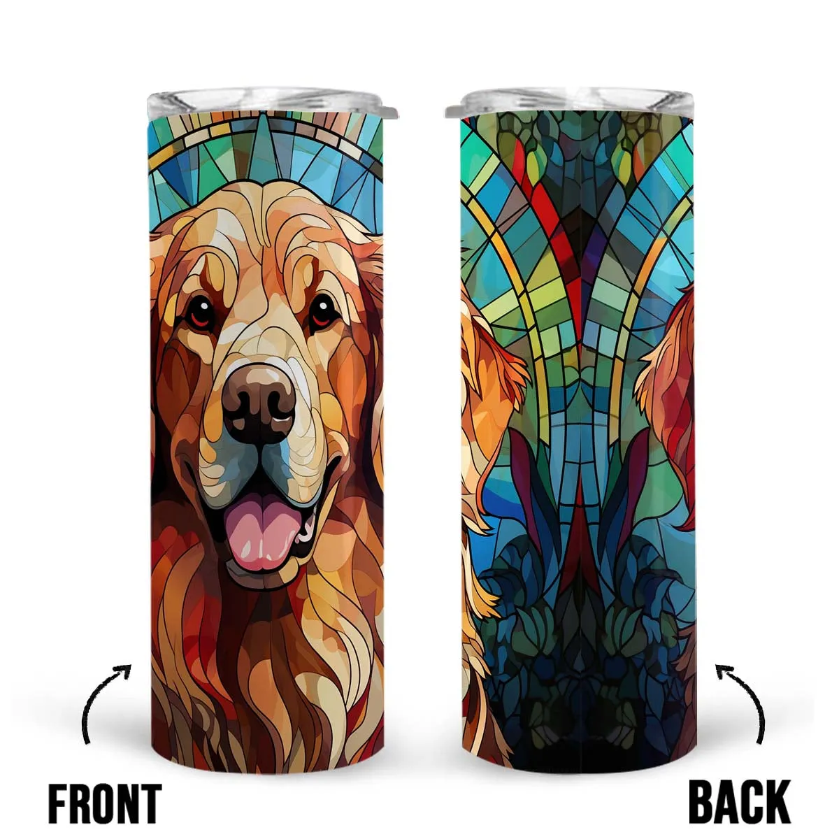 Golden Retriever In Stained Glass 20oz Skinny Tumbler, Golden Retriever Tumbler, Pets Dog Lover, Dog Mom Dog Dad, Vibrant Tumbler, Trending Tumbler